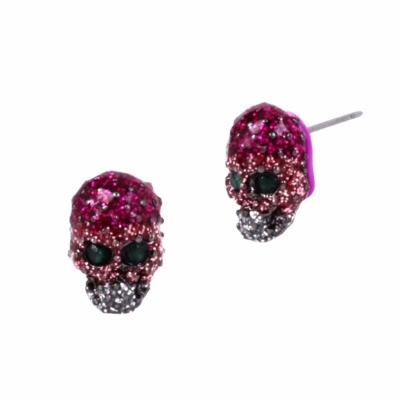 NWT Betsey Johnson glitter skull stud earrings - Picture 5 of 8